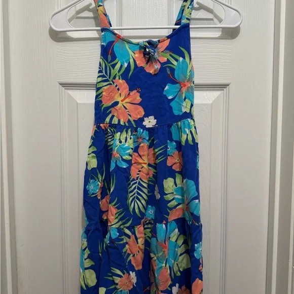 Girls Tropical Tiered Dress in Royal Blue - Picture 2 of 5